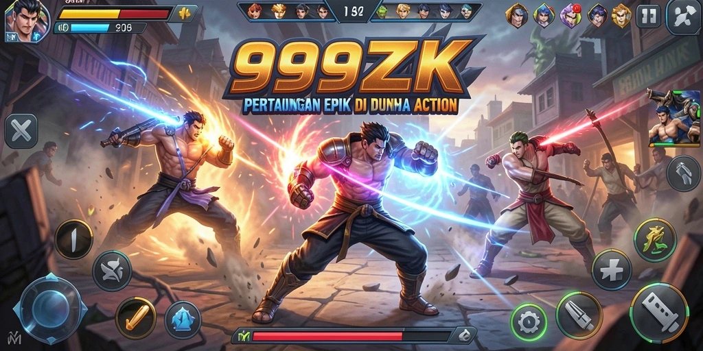 Menggambarkan pertarungan epik di 999ZK dengan grafis menakjubkan.