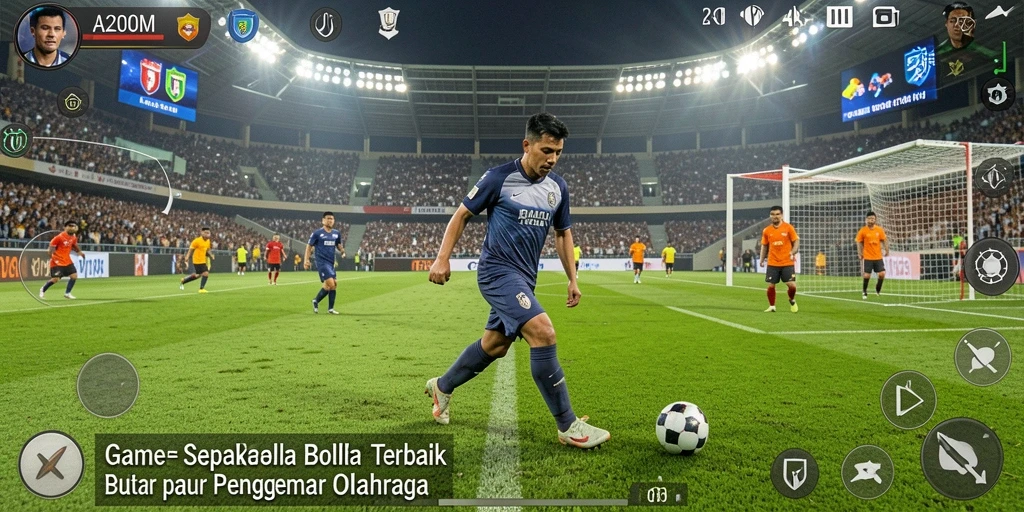 Tampilan aksi seru dalam gameplay A200M sepak bola.