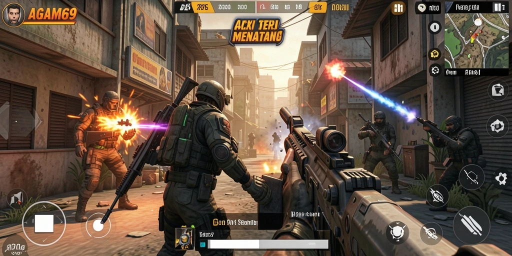 Tangkapan layar gameplay seru di AGAM69 dengan aksi tembak-menembak.