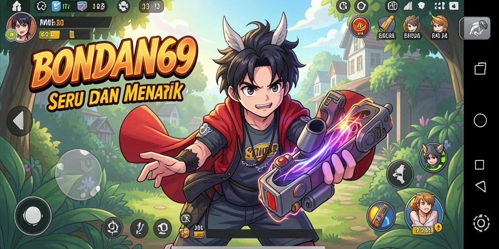 Tampilan gameplay seru BONDAN69 dengan karakter anime penuh warna.