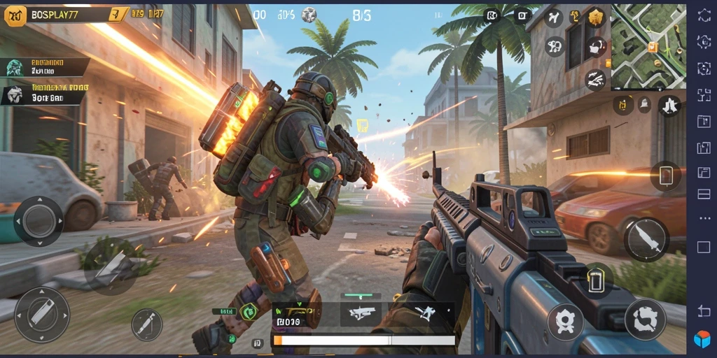 Tampilan gameplay menegangkan dalam BOSPLAY77 dengan aksi TPS yang mendebarkan.
