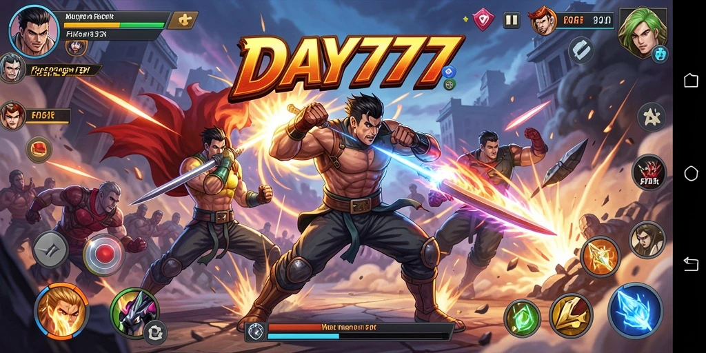 Screenshot utama DAY777 menunjukkan aksi pertarungan yang mendebarkan.