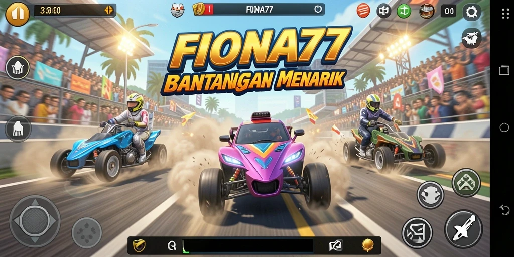 Screenshot gameplay FIONA77 yang menunjukkan balapan seru dan adrenalin tinggi.