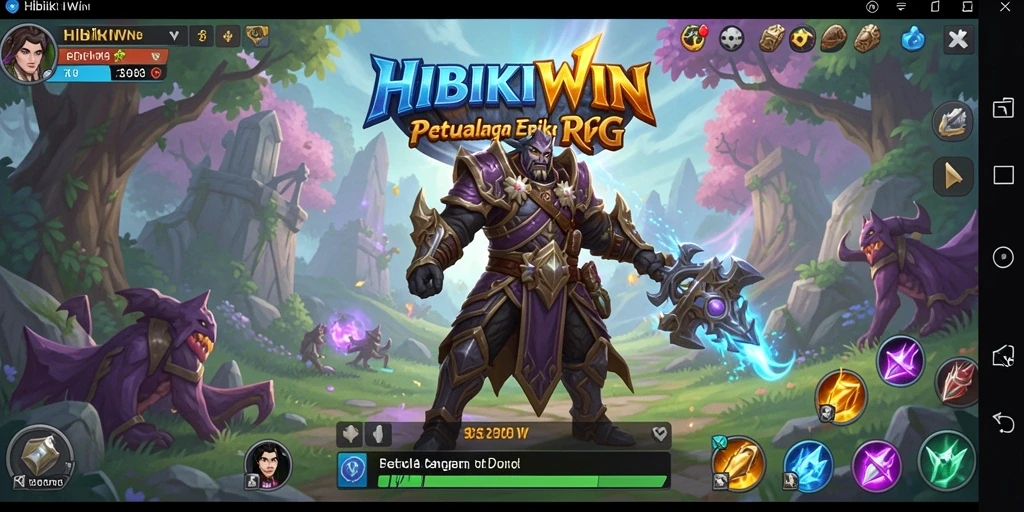 Screenshot HIBIKIWIN menampilkan pertempuran sengit di dunia RPG.